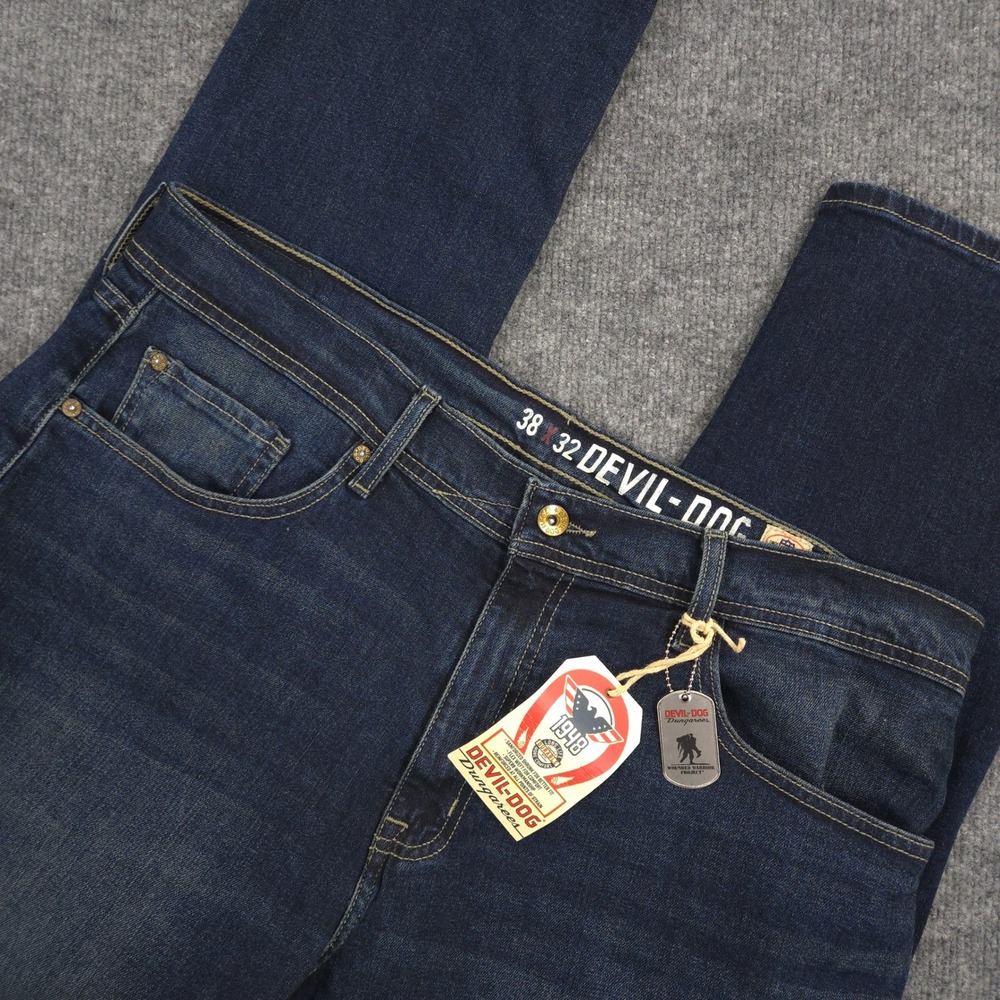 Devil Dog Jeans Mens 38X32 Blue Athletic Taper 5 Pocket Stretch Dark Wash Denim